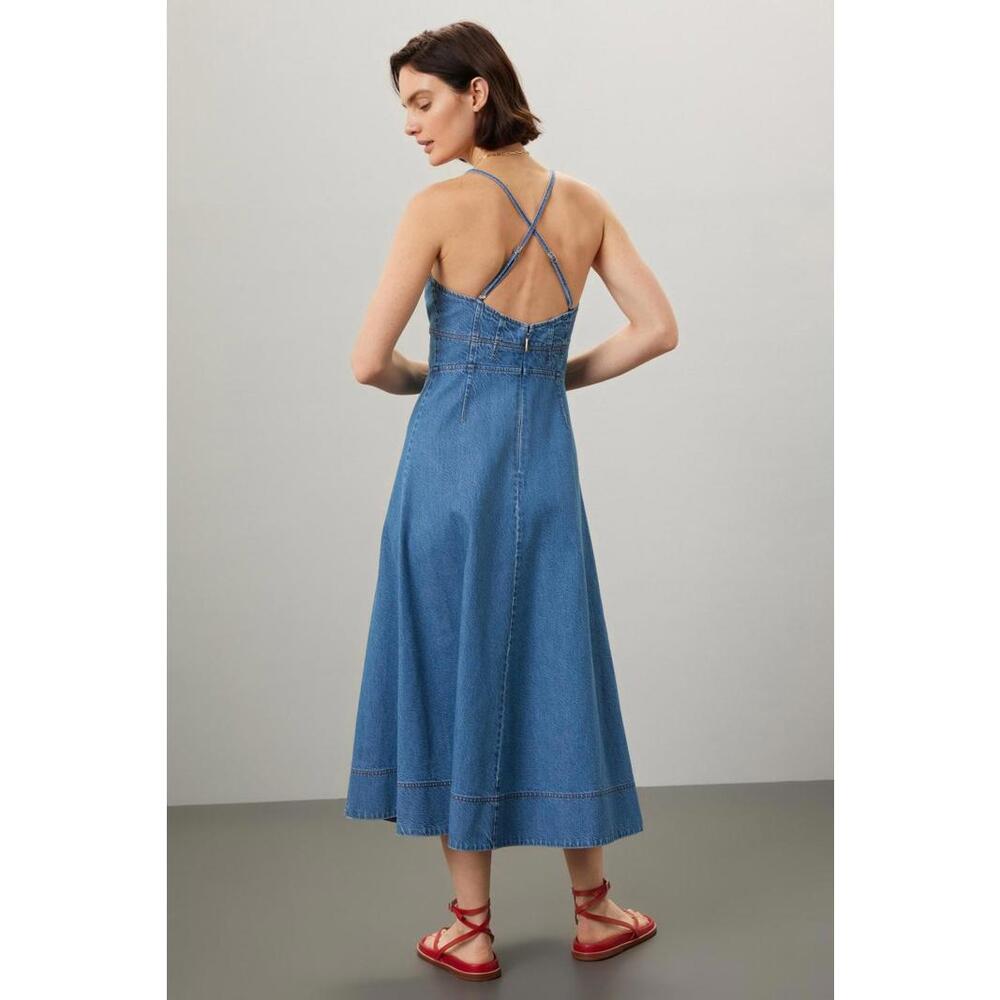 Tanya Taylor Hendrix Dress Blue Size 12 With Minor Fabric Pull - Picture 2 of 7